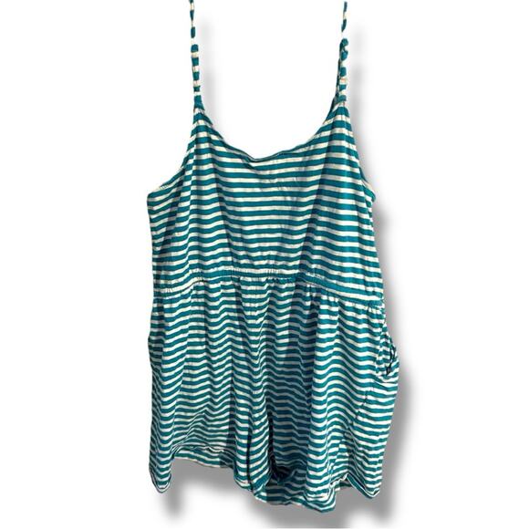 Torrid Teal & White Striped Drawstring Romper - Picture 3 of 6
